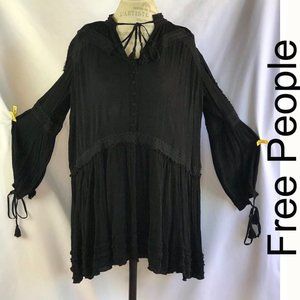 Free People Peasant Black Oversize Casual Blouse